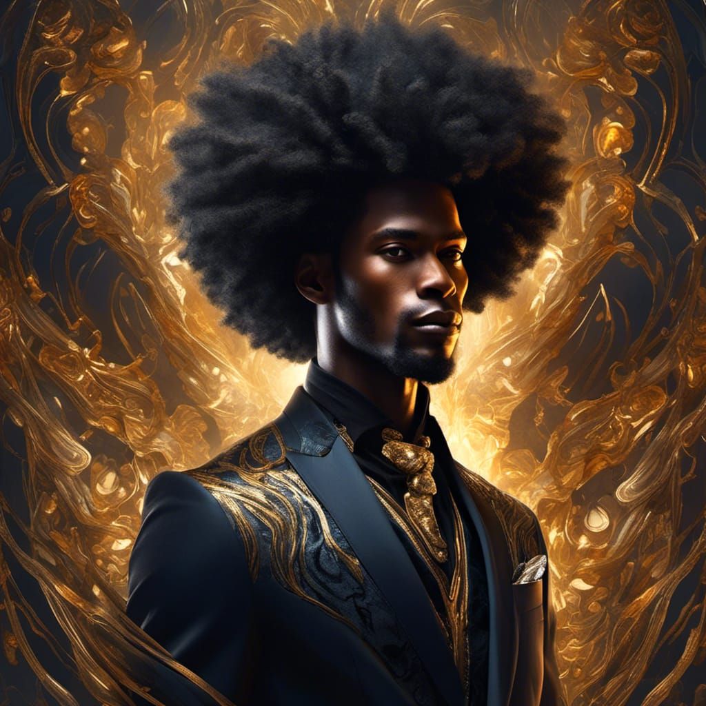 Hyperrealistic Portrait of Black Man in Black Suit