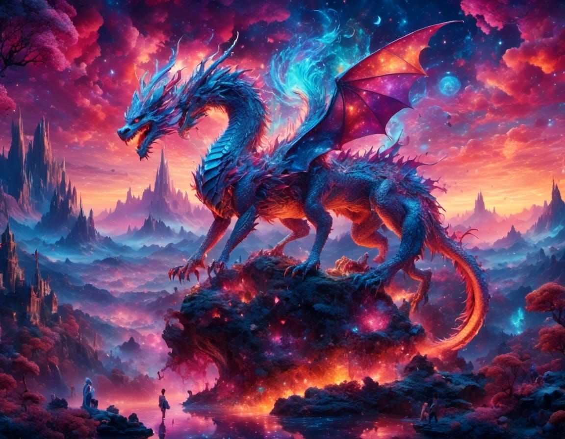 Mythical Dragon Illustration in Abstract Style