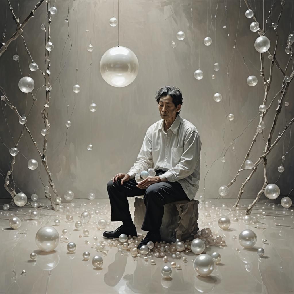 Tachisme Man: Loneliness and Waiting with Pearl Orbs