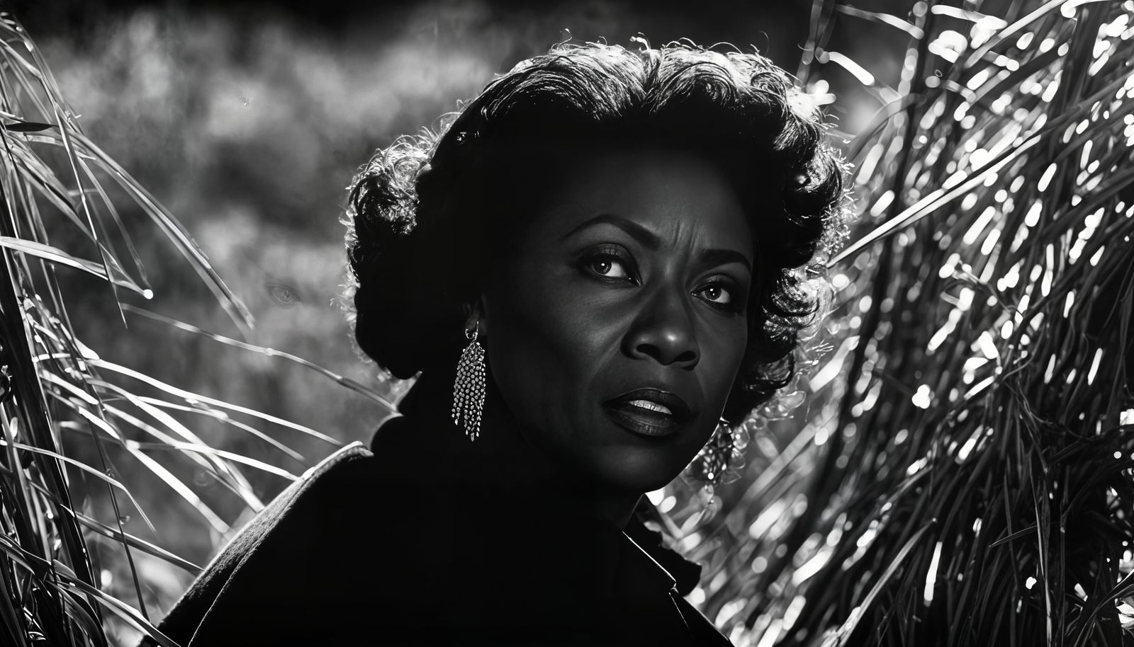 Noir Film Still: Woman Spying on Bootleggers