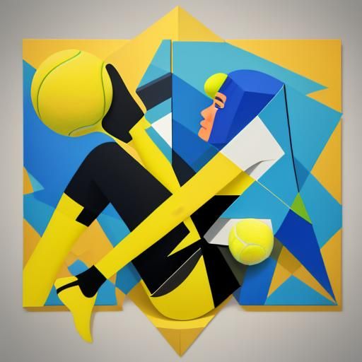 Tennis Player Kisses Ball in Cubist Art Deco Style