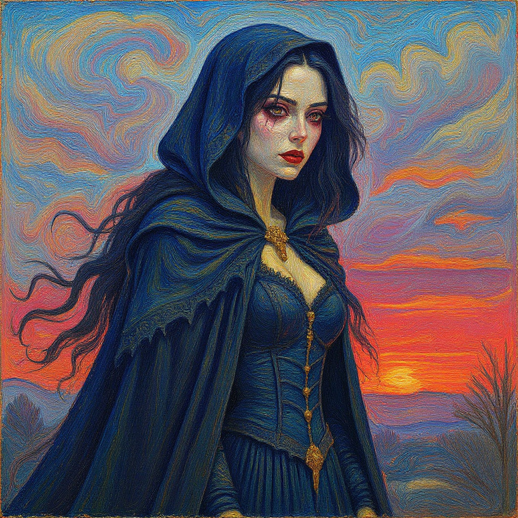 Vampire Queen Silhouette at Violet Dusk