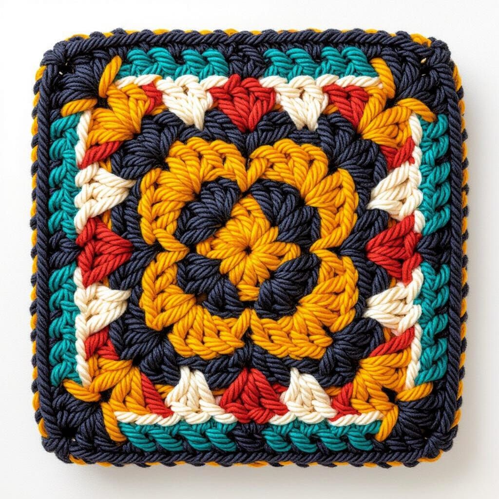 Textured Granny Square Crochet Art in Warm Tones