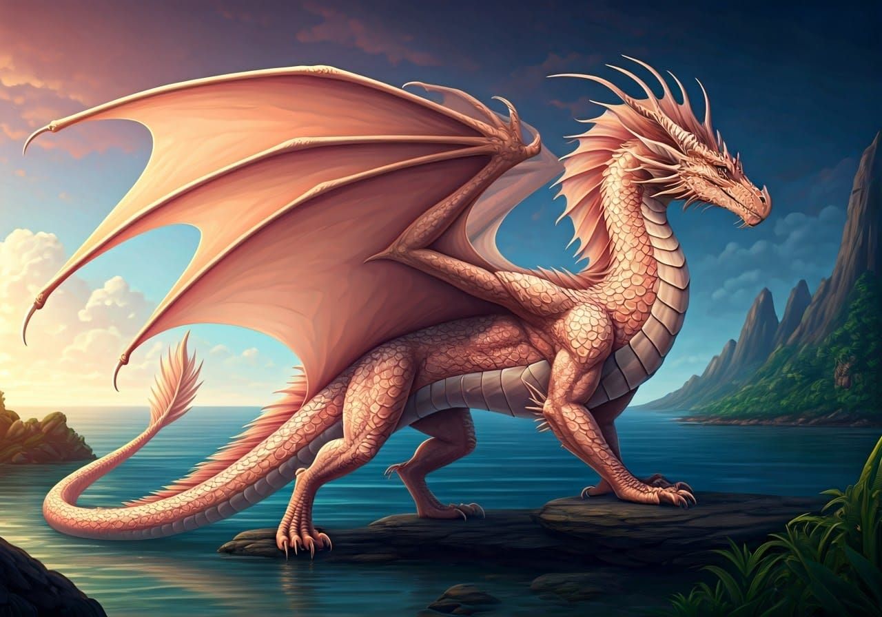 Epic African Dragon in Salmon and Pink