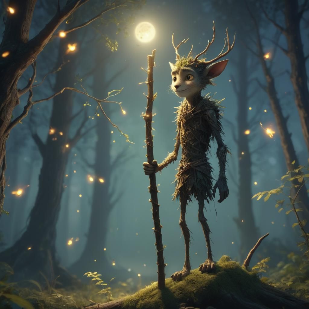 Forest Guardian with Fireflies in 3D Animation