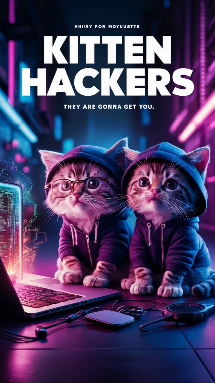 Kitten Hackers Whimsical Movie Poster