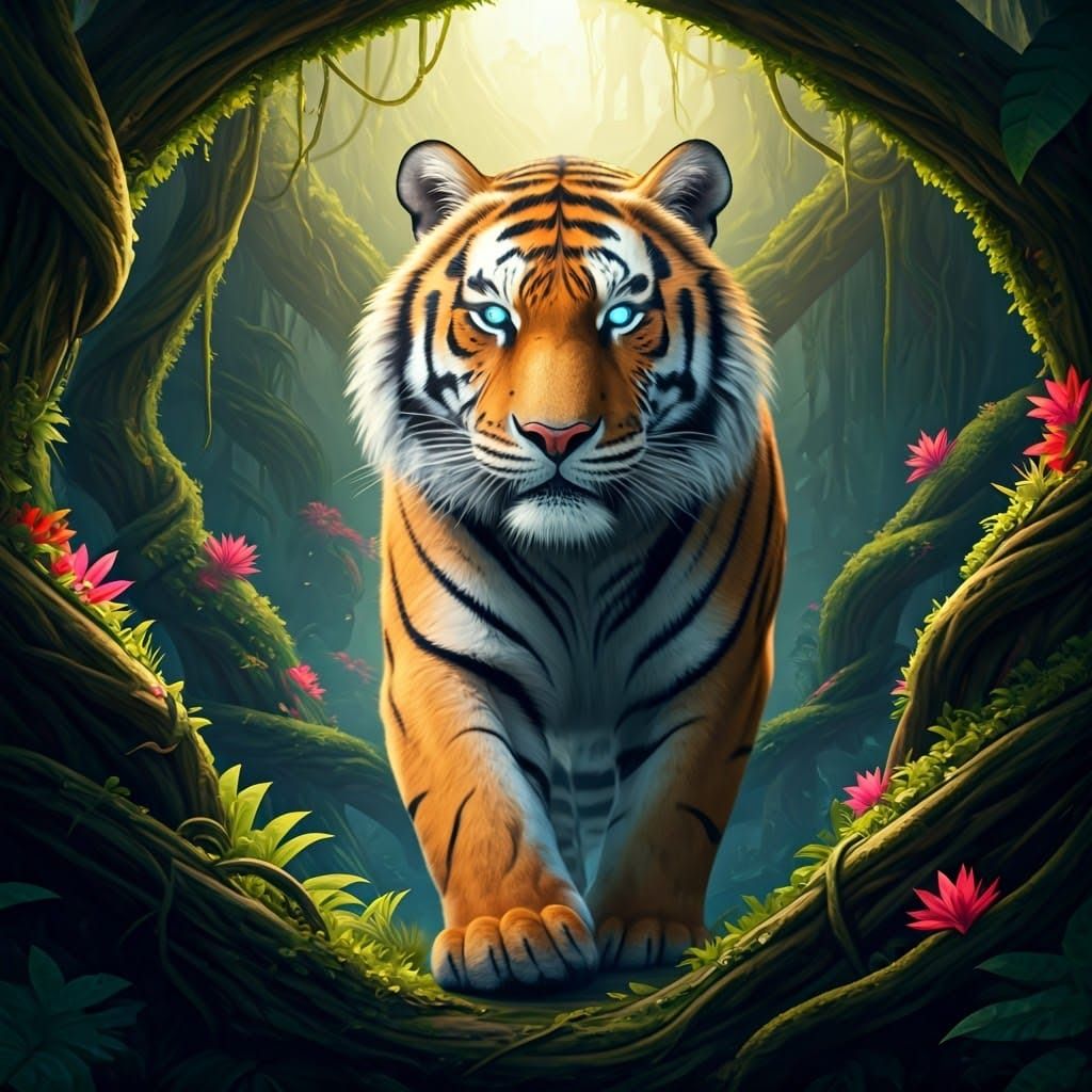 Majestic Tiger in Lush Jungle Landscape