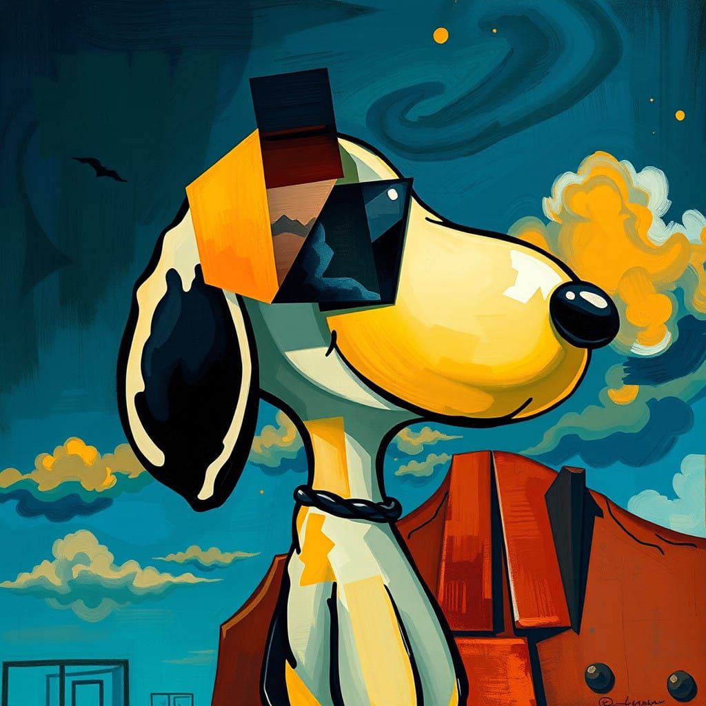 Cubist Snoopy in Vibrant, Dreamlike Splendor