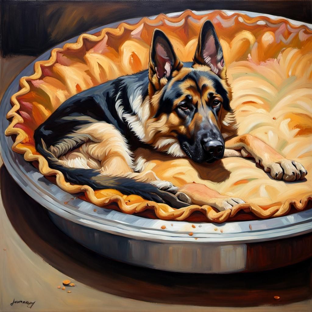German Shepherd Dreams of Pie: An Oil Painting