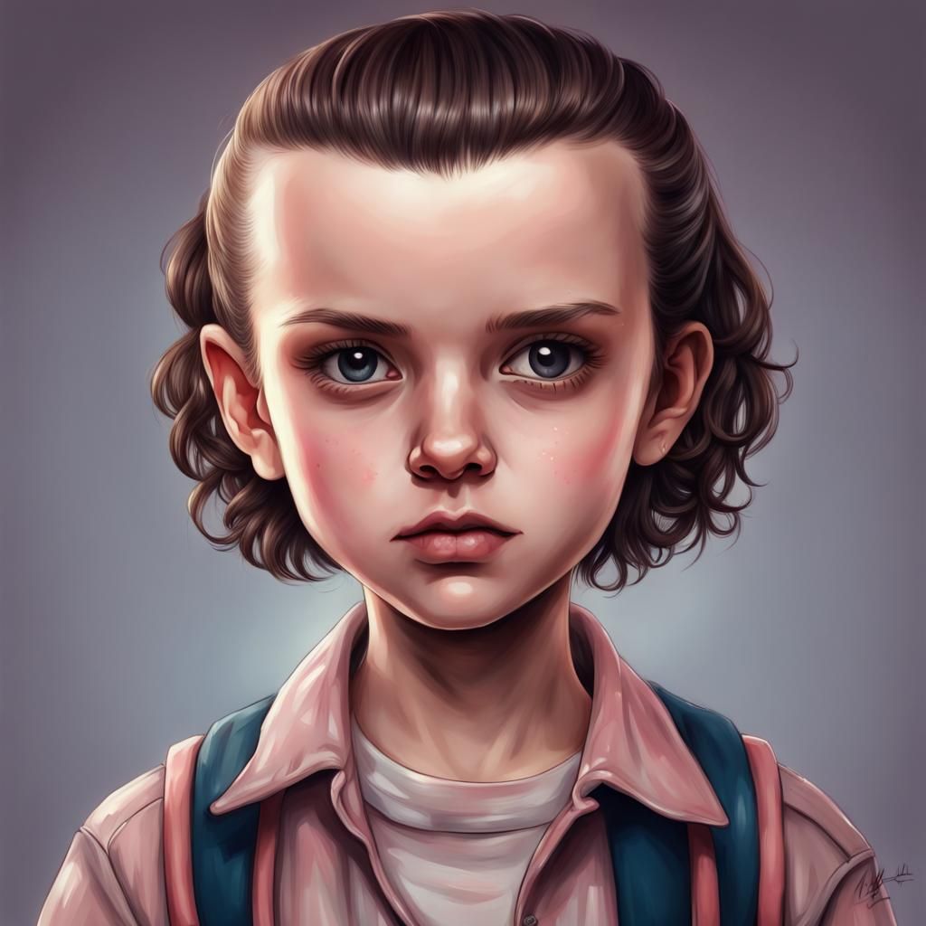 Eleven From Stranger Things as Photorealistic Chibi