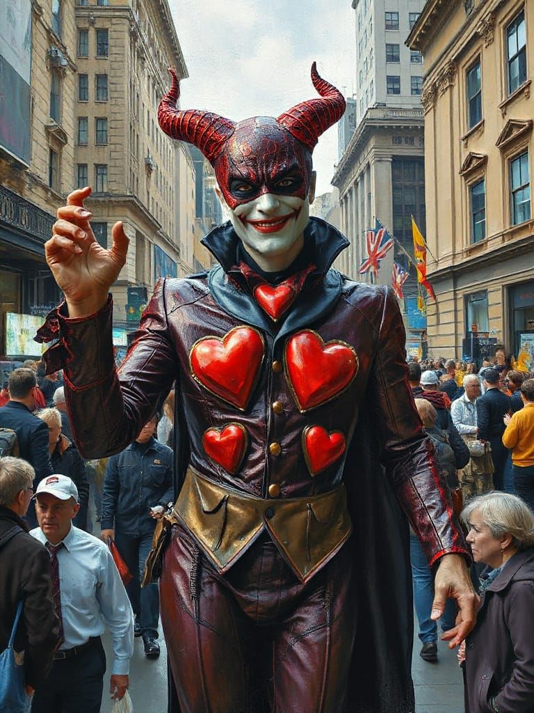 Heart Villain Manipulates Crowd: Impressionist Gouache Paint...