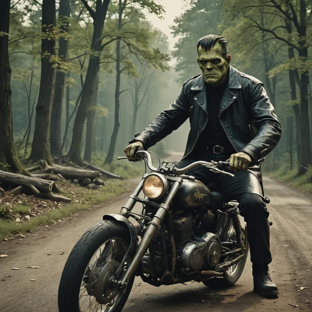 Frankenstein as a Biker: Cinematic Film Still