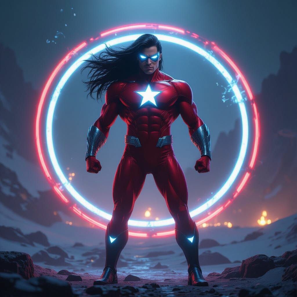 Underwater Superhero with Glowing Energy Shield in AlpineGlo...