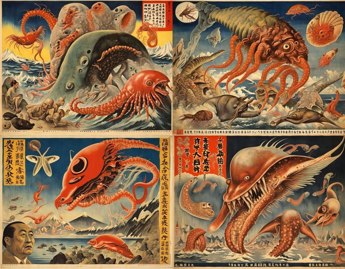 Bizarre Tokyo Travel Poster in a Grotesque Art Deco Style