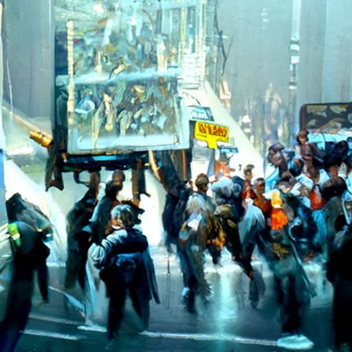 Street Protest Scene as Oil Painting