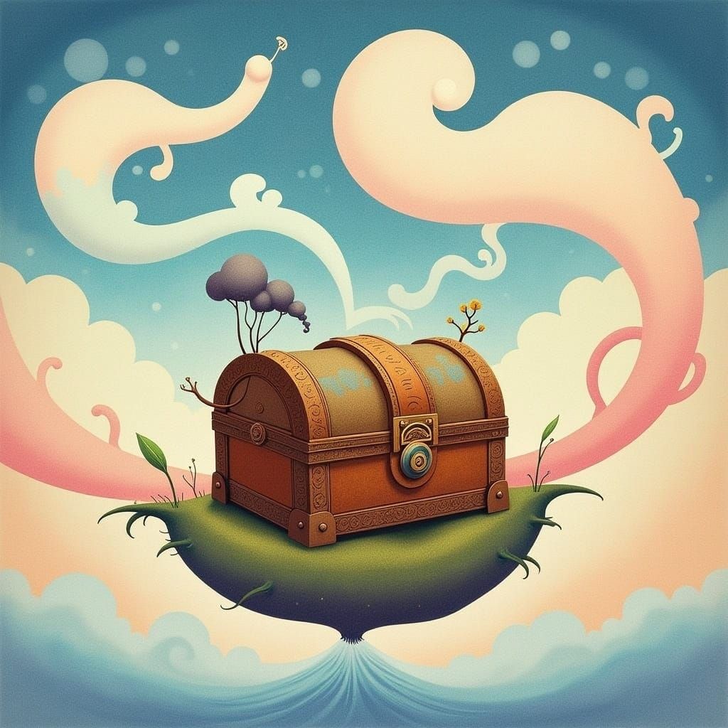 Floating Treasure Island in Watercolor Style