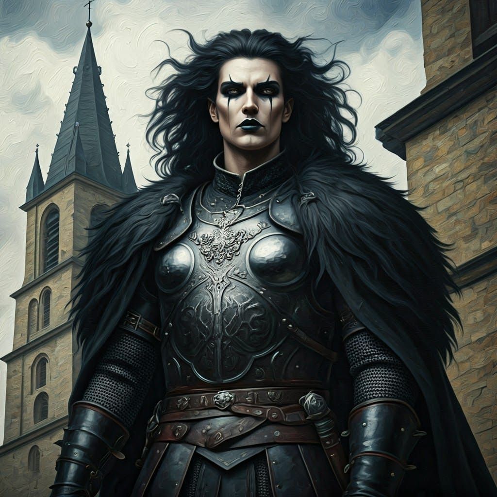 Visigoth Barbarian at Gothic Tower as Impasto Painting