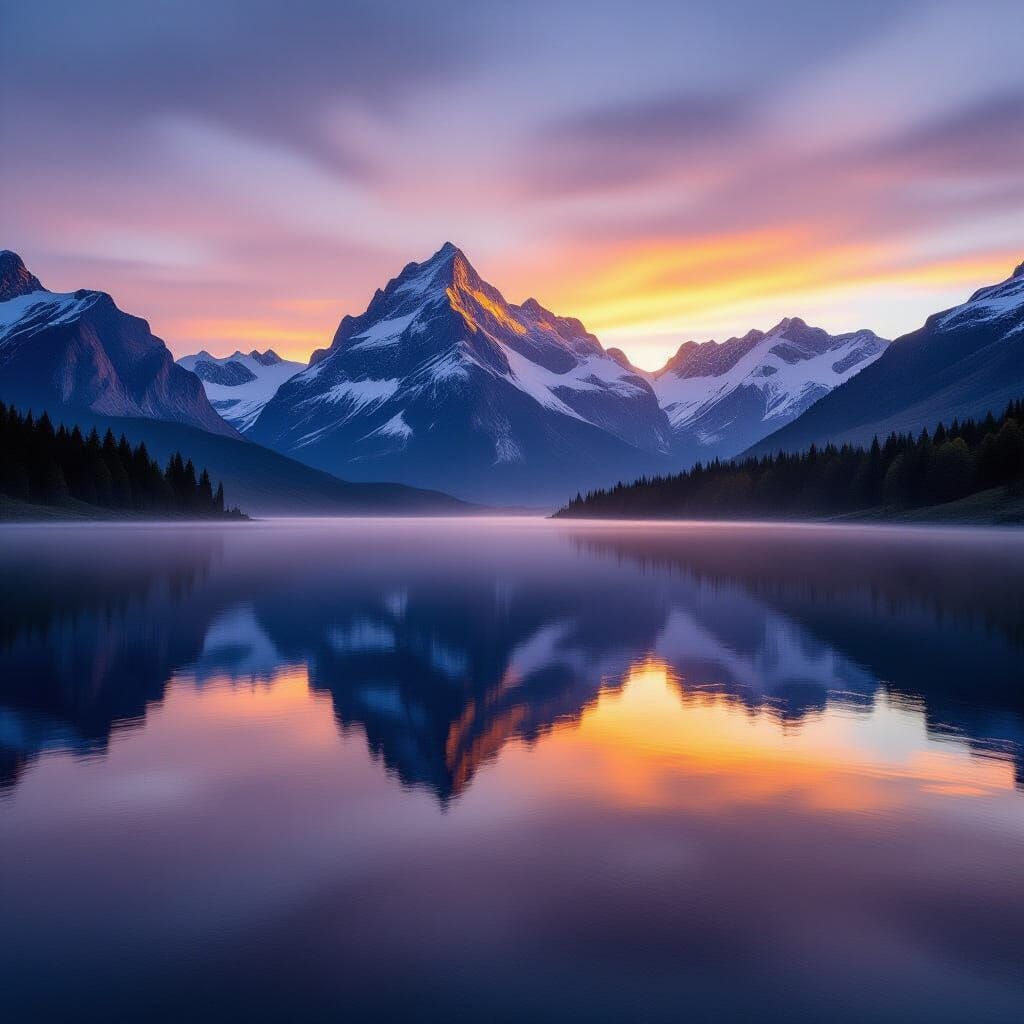 Majestic Mountain Sunrise Over Alpine Lake