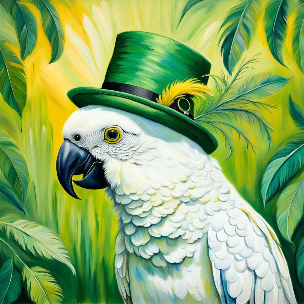 Parrot in Bowler Hat: Whimsical Oil Painting