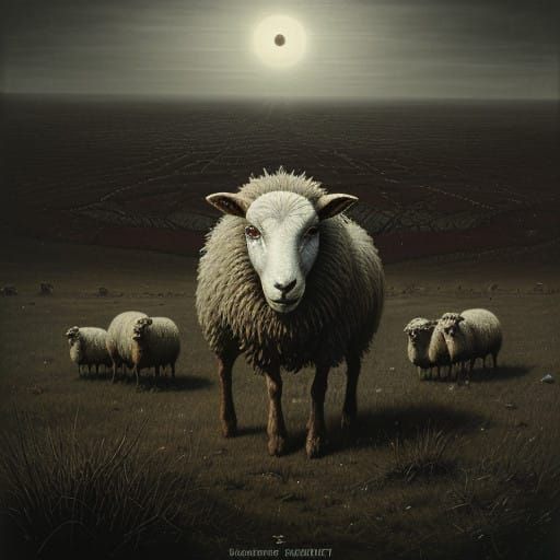 Terrorized Sheep in a Desolate Landscape