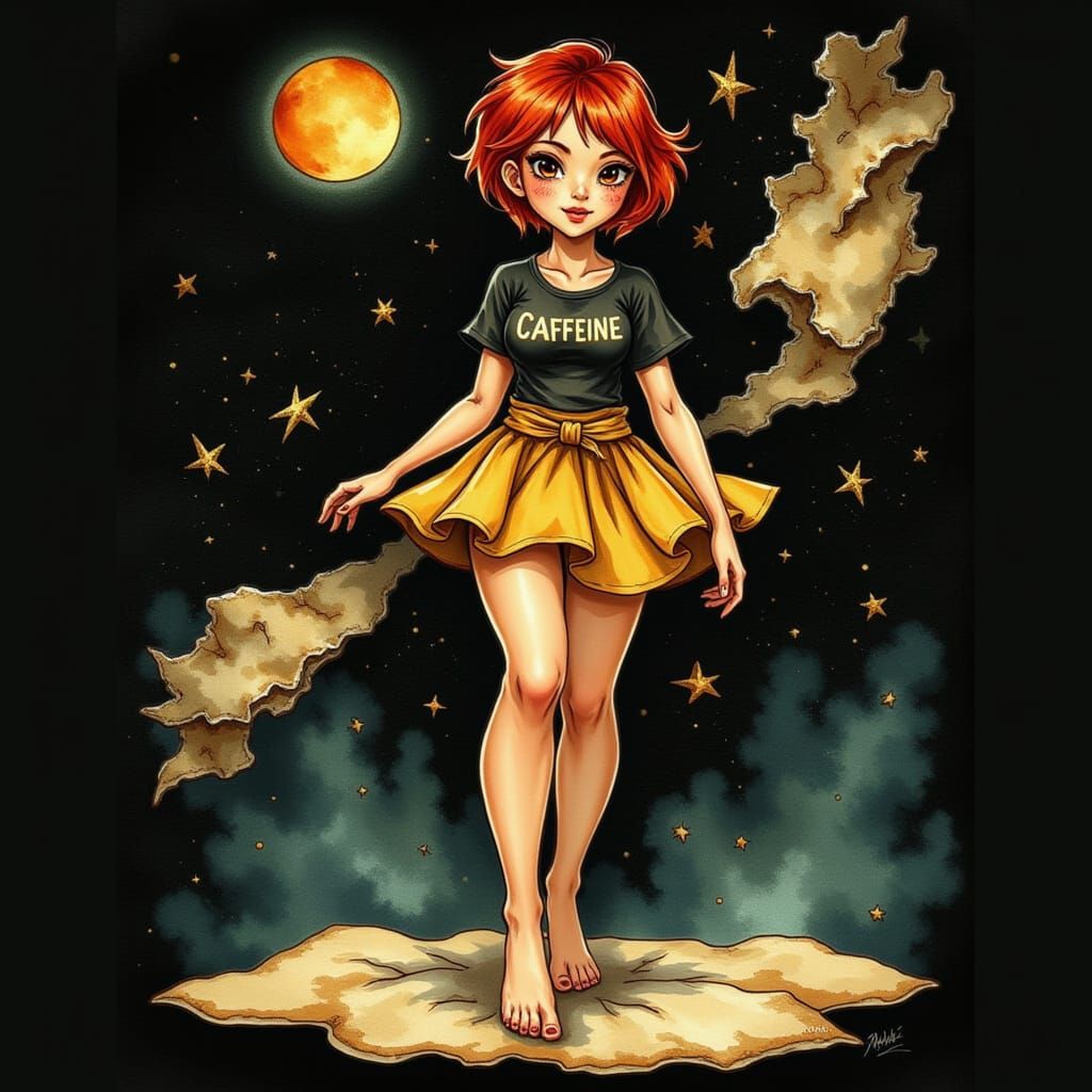 Graphic Tee - Red Comet, a beautiful woman with short red ha...