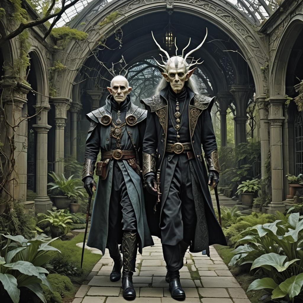 Cyberpunk Elf in Gothic Monastery Garden