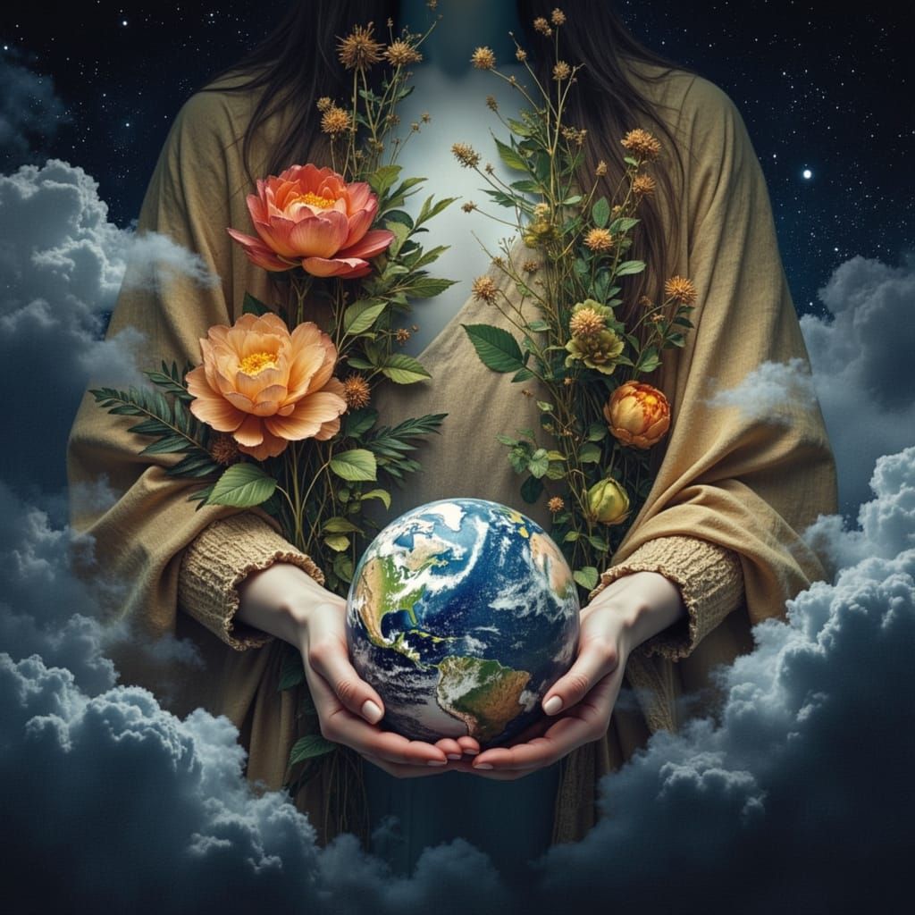 Dreamlike Portrait of Earth Care in Retro Fantasy Style