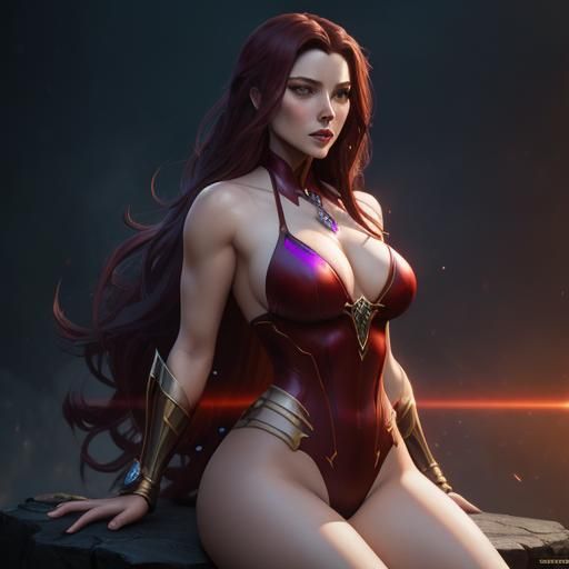 Scarlet Witch Bikini Portrait in Digital Art Style