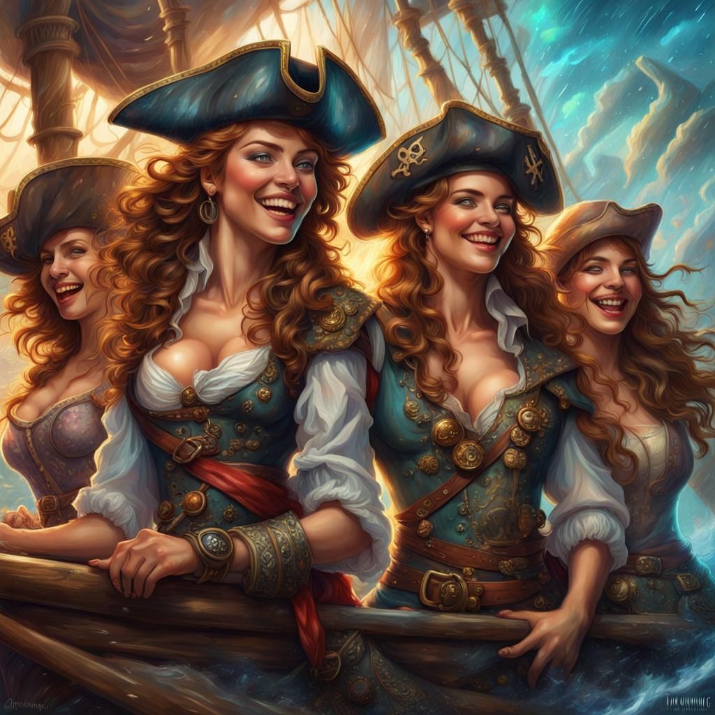 Laughing women pirates
