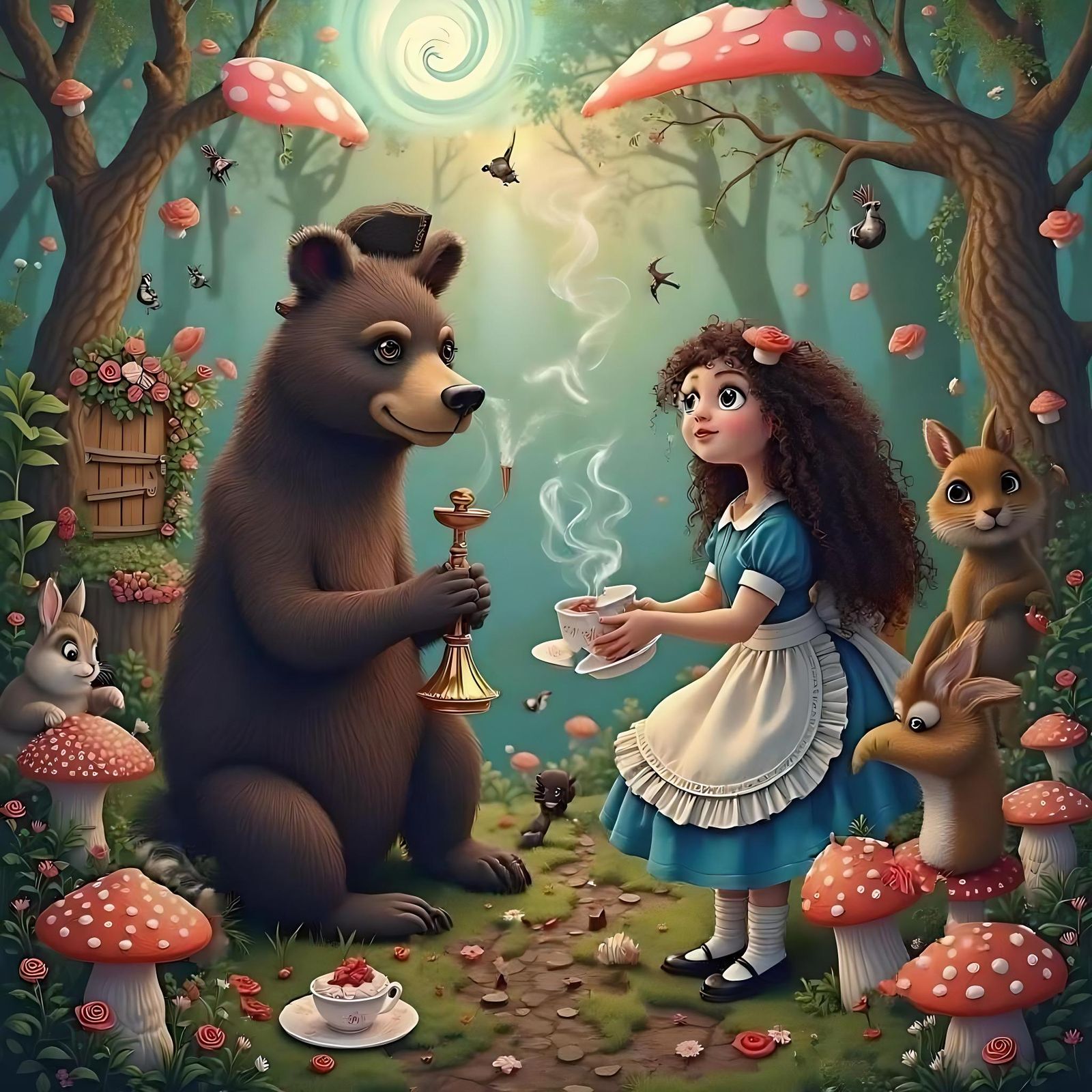 Whimsical Alice in Wonderland Mountain Scene