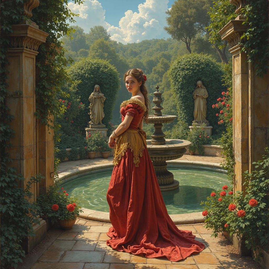Renaissance Woman in Baroque Garden, Old Masters Style
