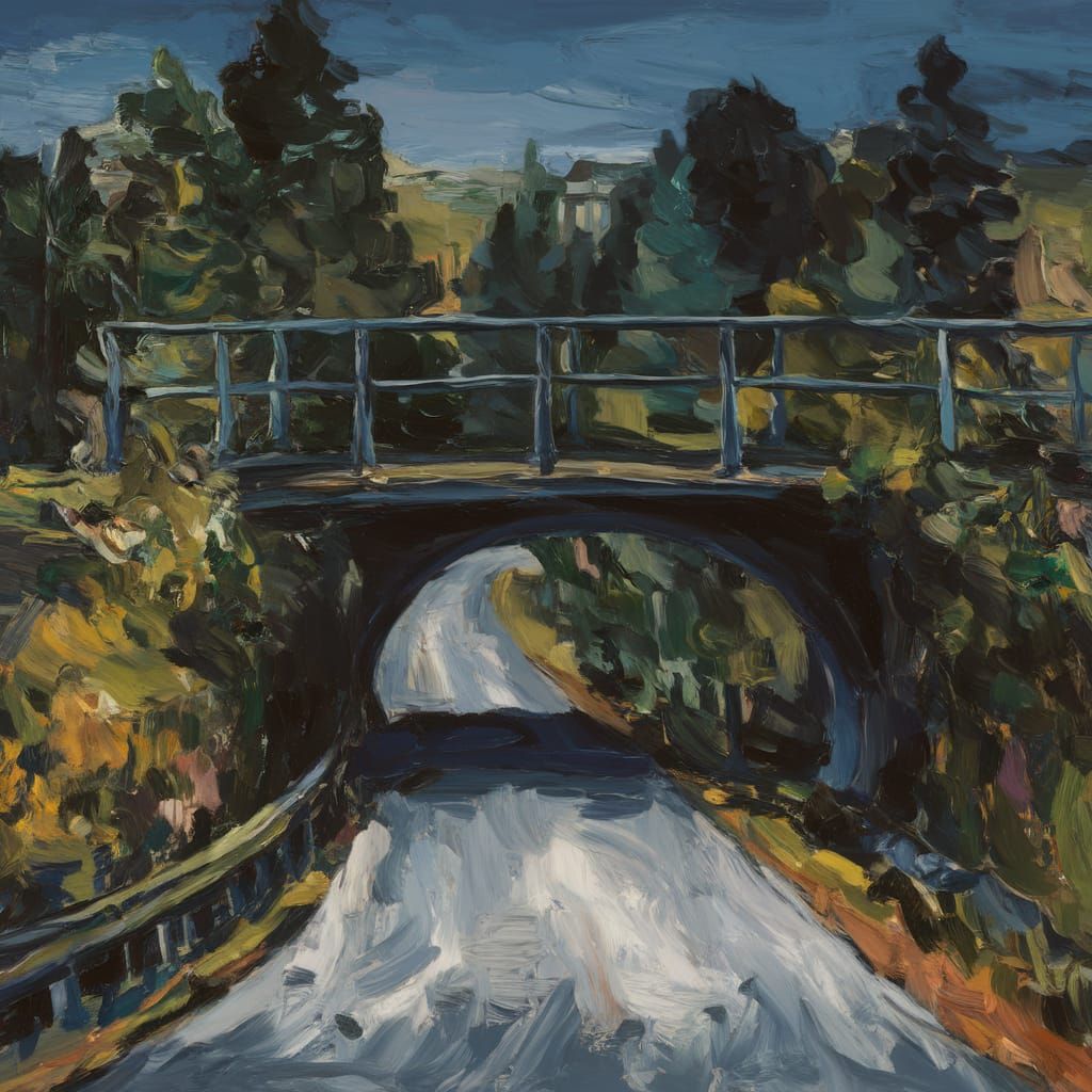 Eerie Bridge Scene Inspired by Blake and Schiele