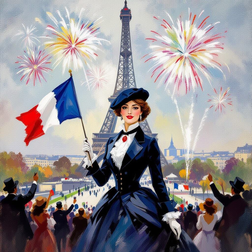 French Celebration with Eiffel Tower, Impressionist Style
