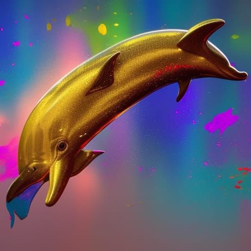 Holographic Dolphin Sculpture with Gold Flecks
