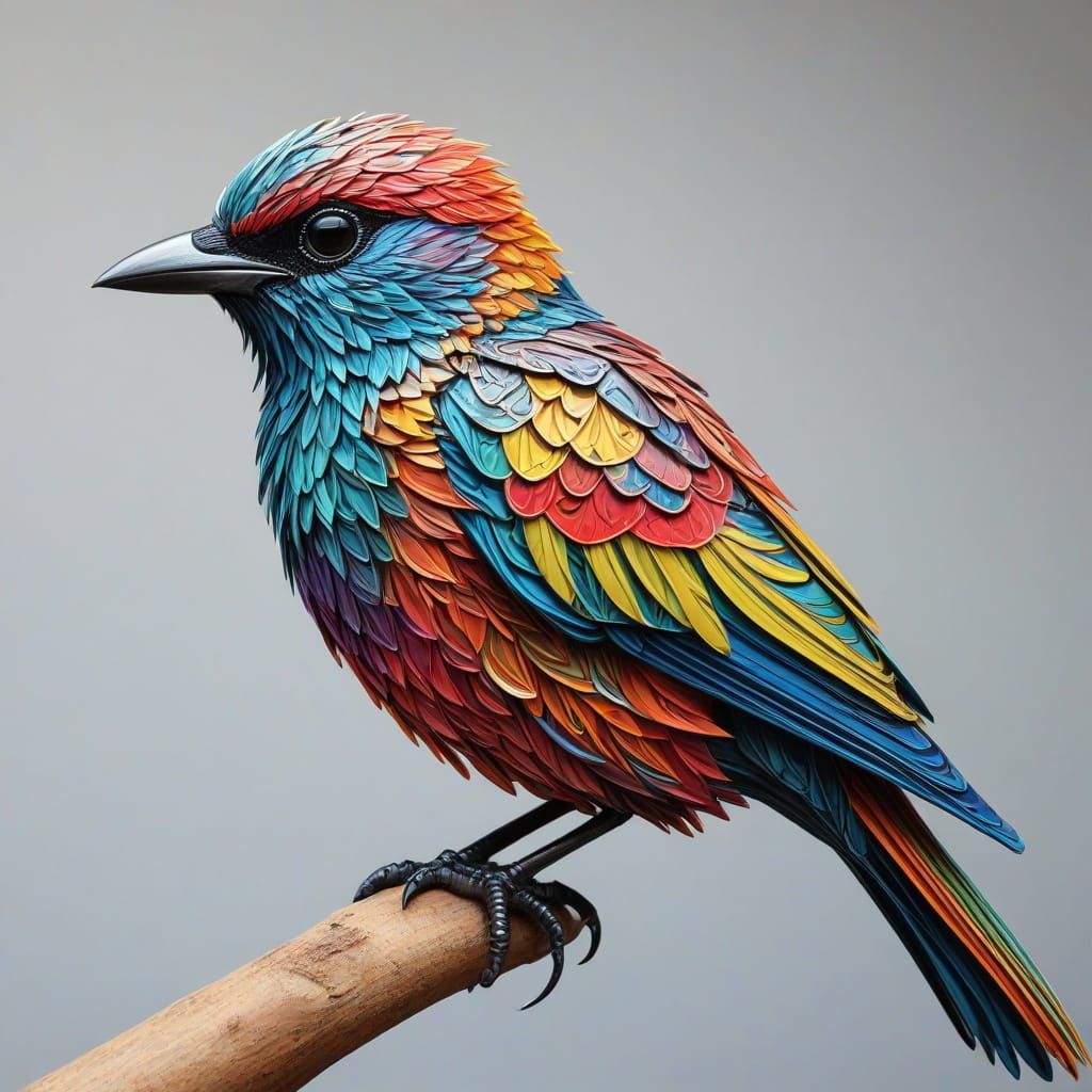 Colorful Steel Pen Bird Sculpture