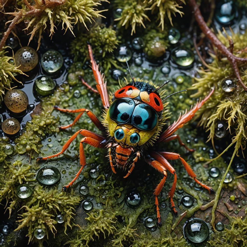 Hyperrealistic Insect with Multiple Eyes Macro Shot