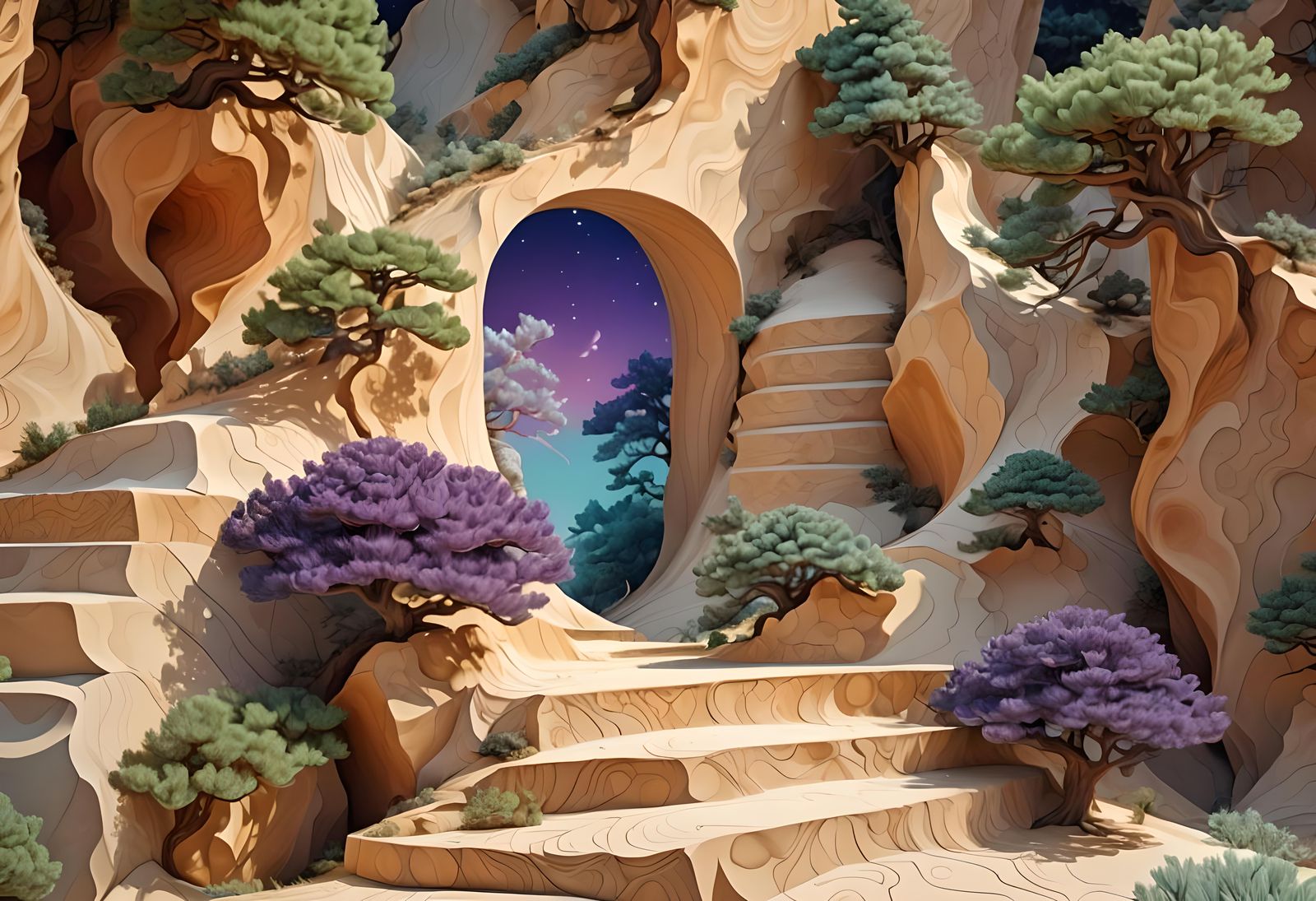 Minimalist Pine Tree on Curved Hill in Infrared Light