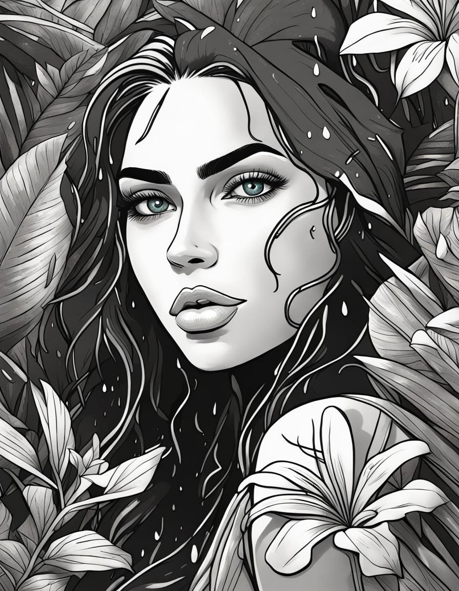 Beautiful Warrior Woman in Jungle Rain