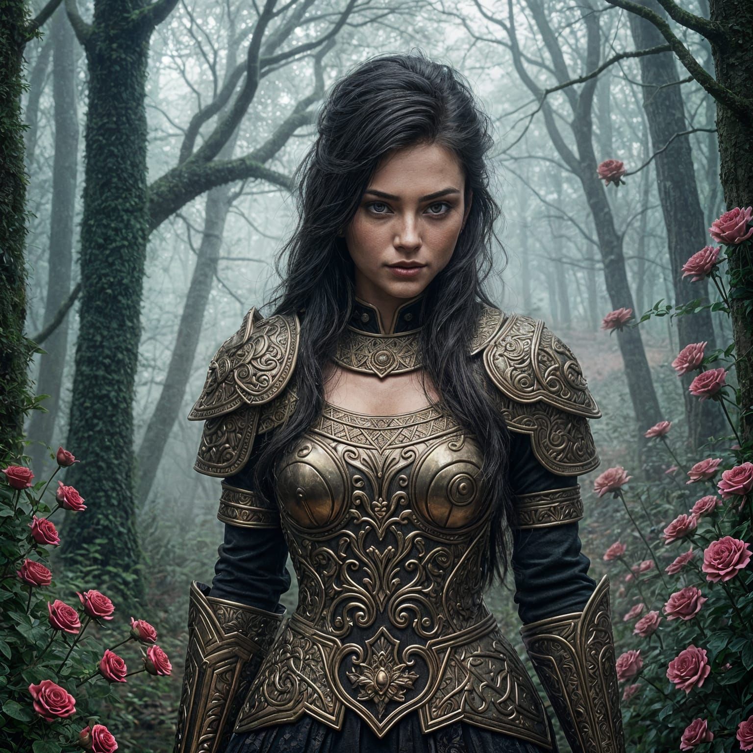 Hyperrealistic Warrior Princess in Intricate Bronze Armor