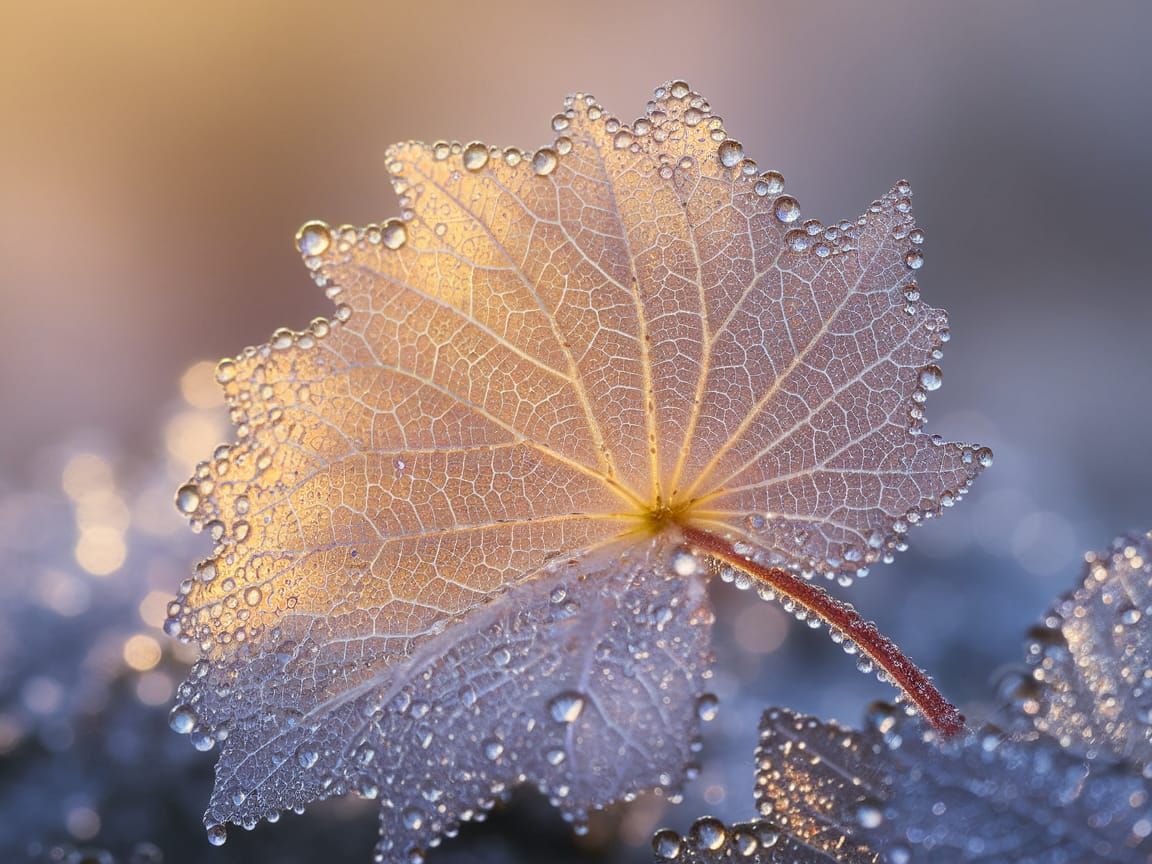 Golden Dew on Delicate Leaf