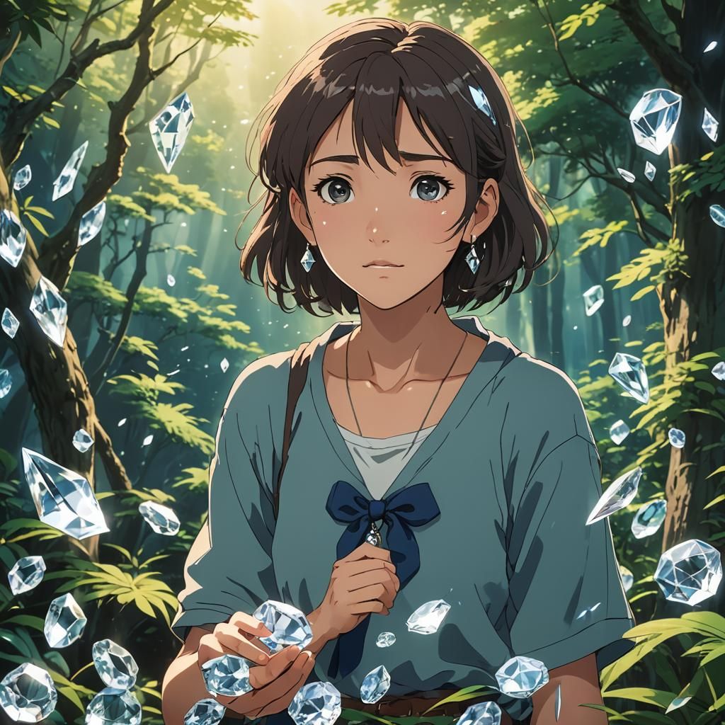 Anime Girl with Diamonds: Ghibli-Inspired Key Visual