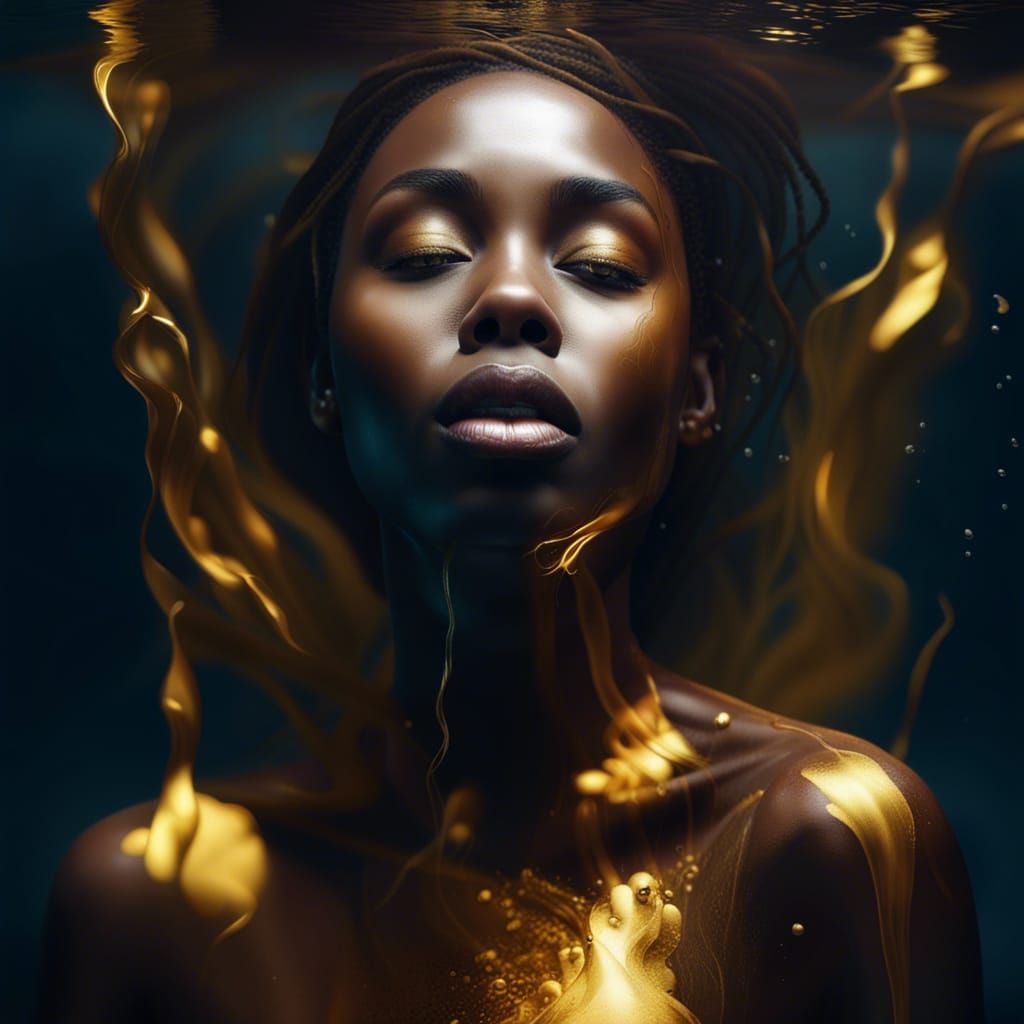 Golden Woman in Misty Lake: Digital Art