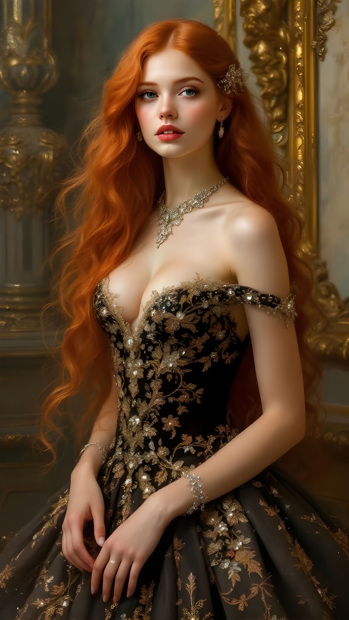 Ethereal Pre Raphaelite Beauty in Ornate Ballgown