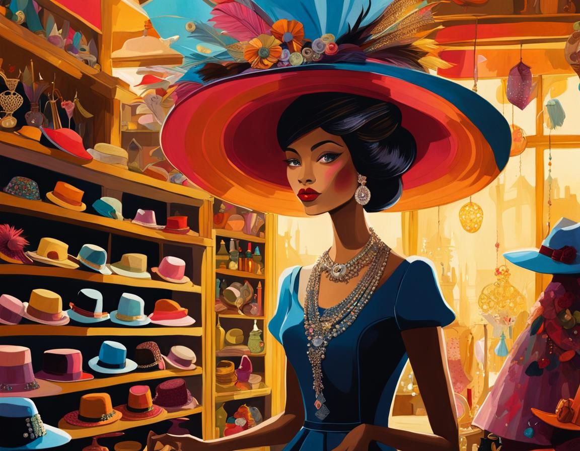 Enchanting Milliner's Shop Illustration in Alcohol-Ink Style