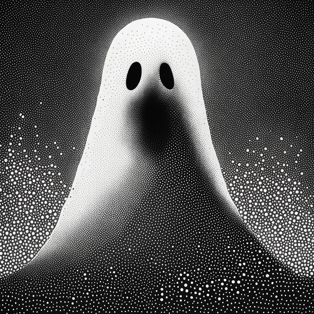 Black and White Pointillist Ghost with Shadow