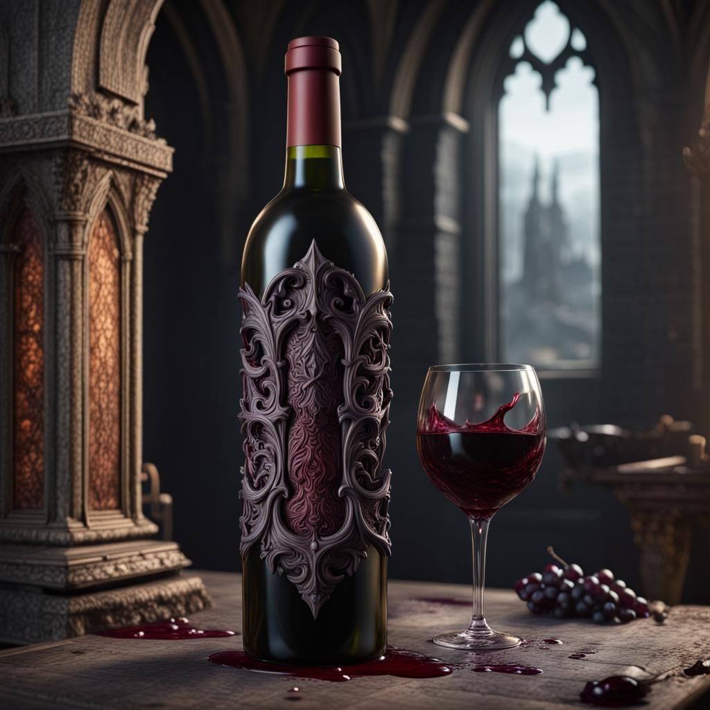Demonic Gothic Wine Bottle in Detailed Matte Painting