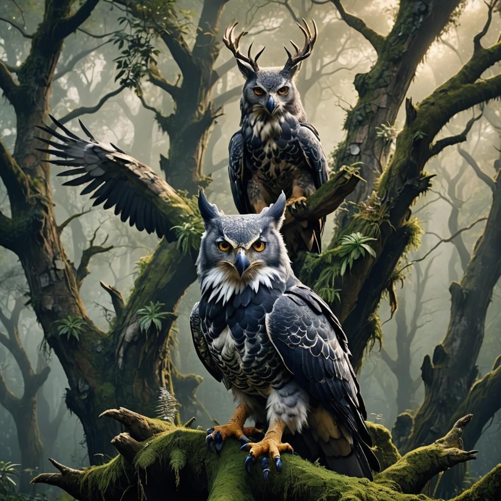 Ethereal Hybrid Creature in Mystical Forest