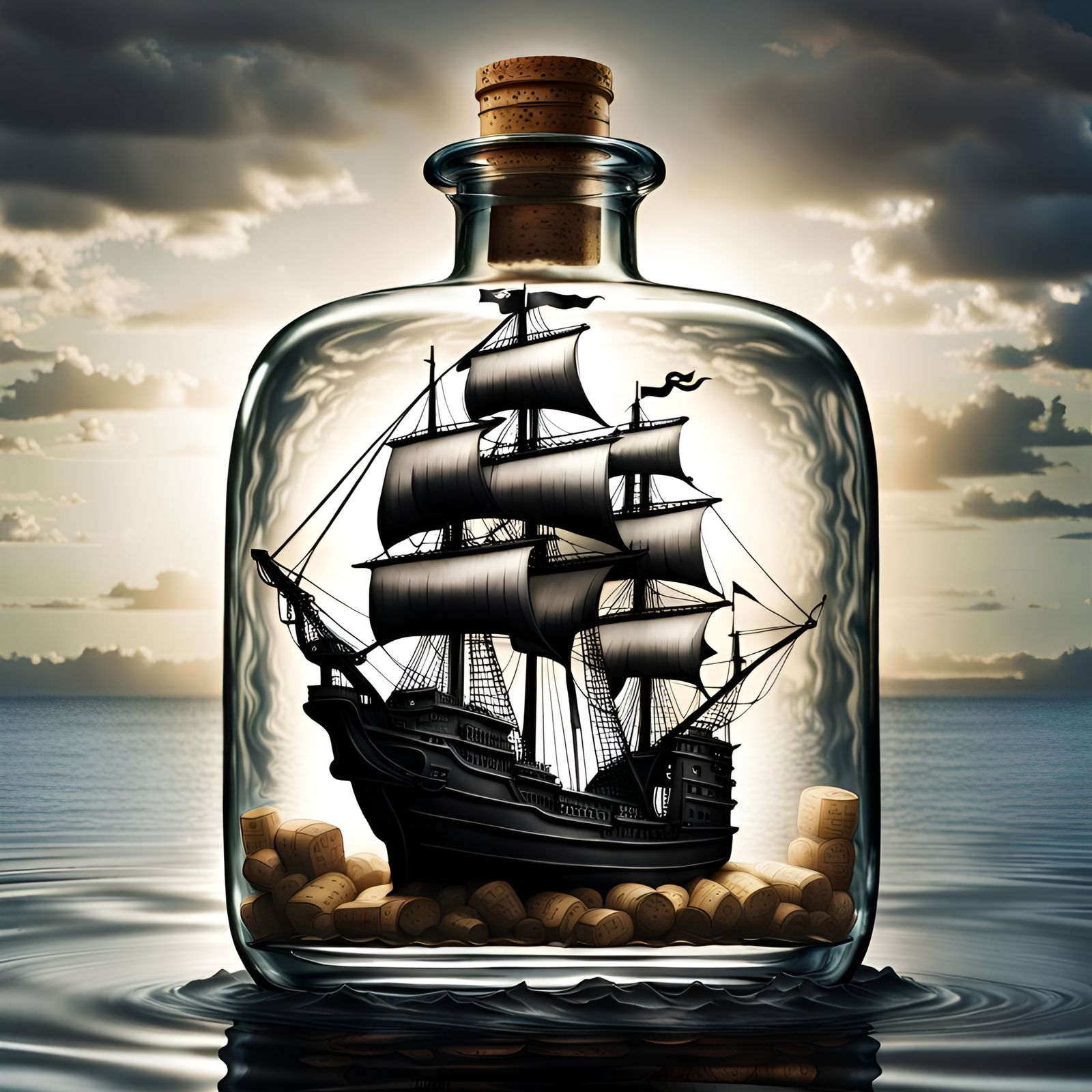 A Black Pirate Ship Inside An Old Rum Bottle (Continued)