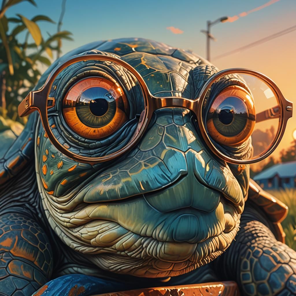 Land Turtle with Glasses in Magical Realism Style