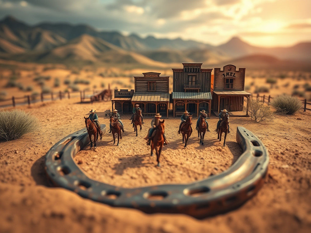 Horseshoe Diorama: Cowboys in the Old West, 3D Render